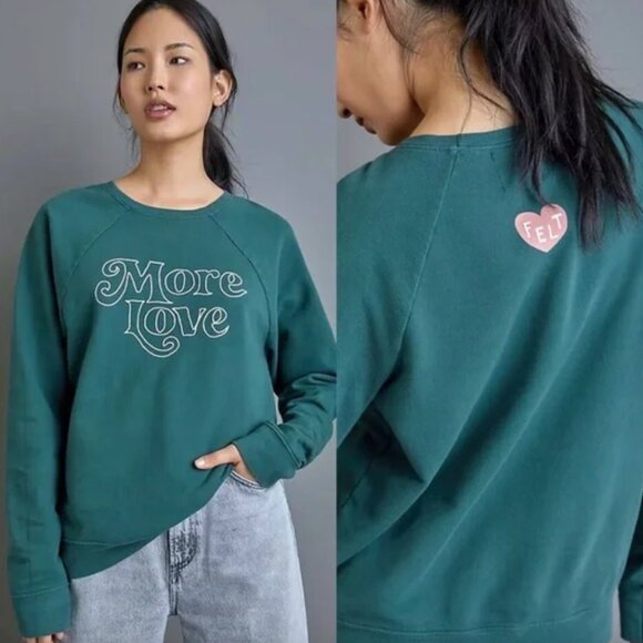 Anthropologie Back When More Love Graphic Sweatshirt Green Size XS - Picture 1 of 11